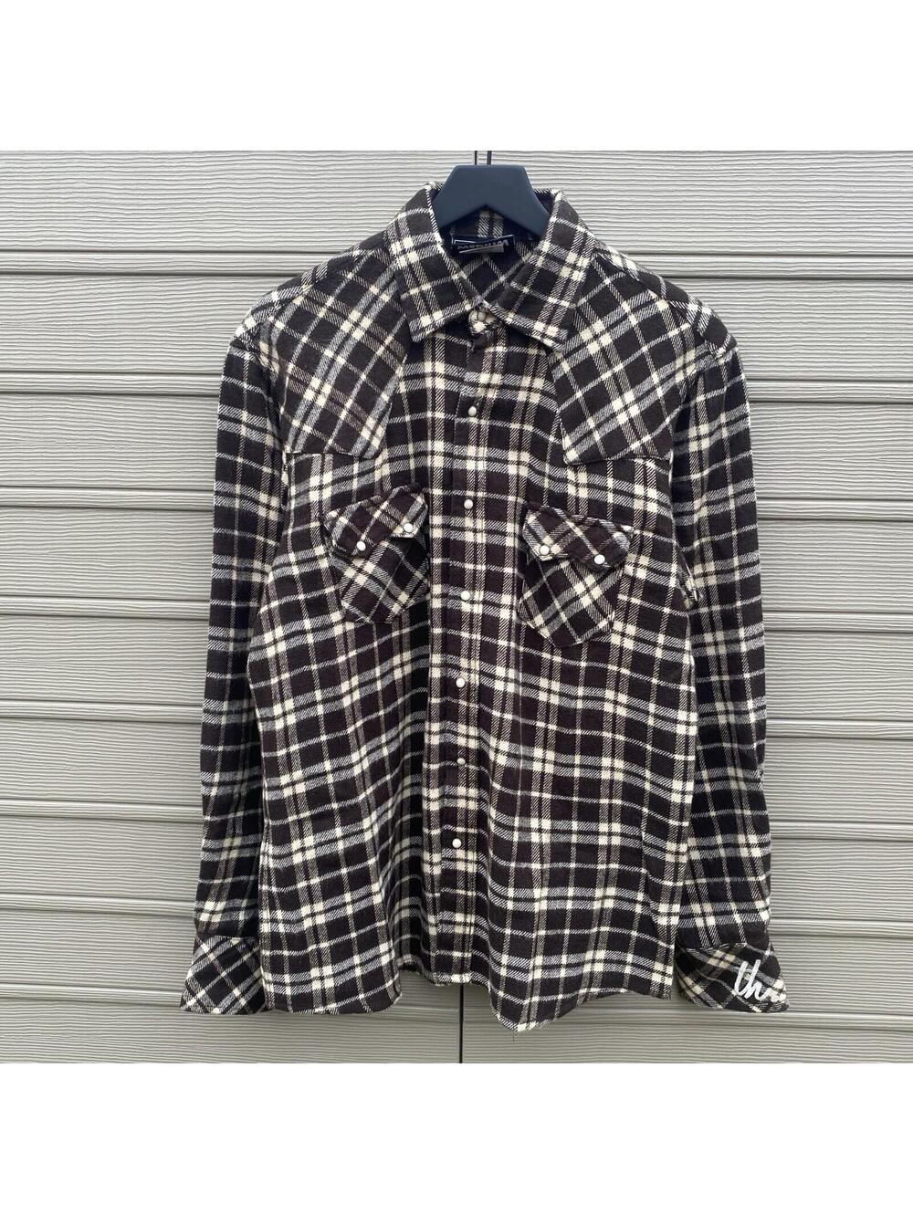 The Hundreds Mens Pearl Snap Shirt Sz M Long Sleeve Striped Brown Flannel Plaid